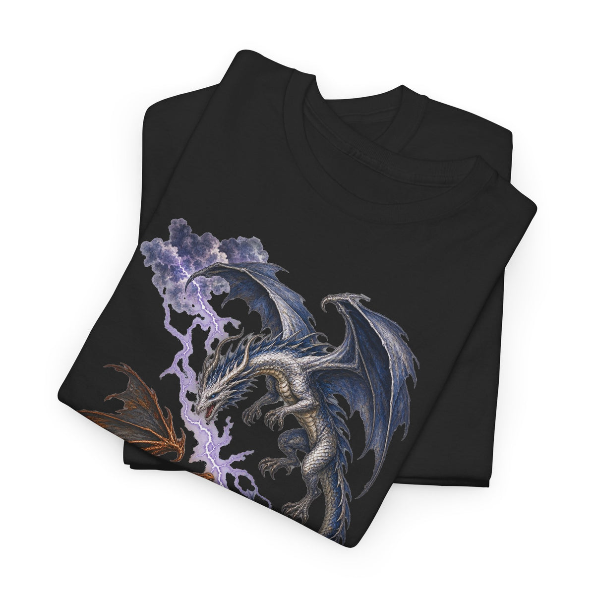 Ice and Bronze Dual Dragons Lightning T-Shirt Purple Lightning Storm Clouds Fantasy Dragon Tee