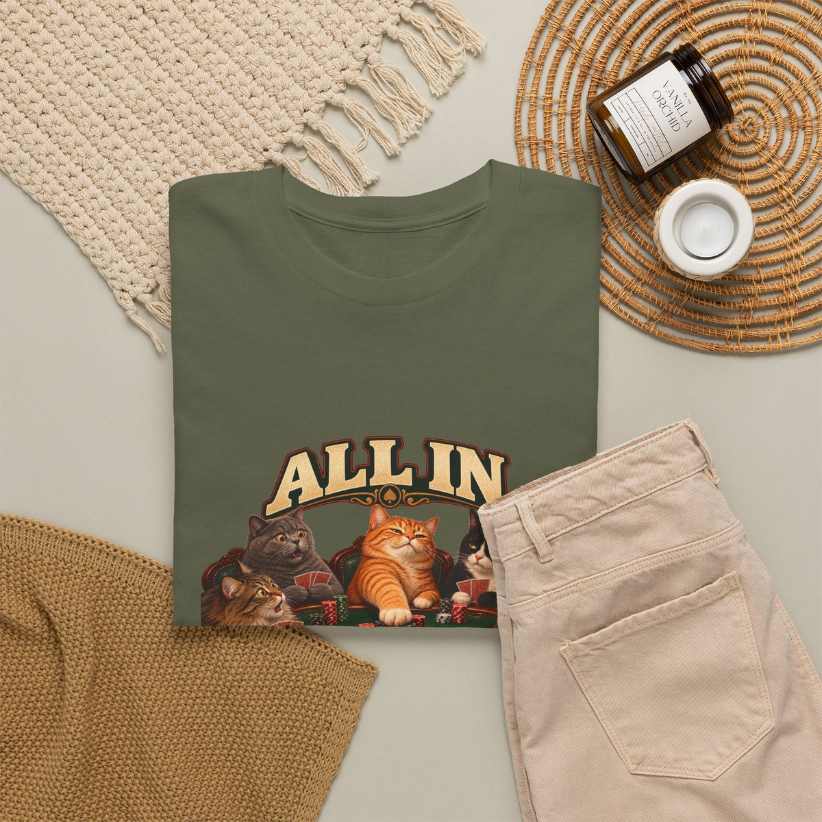 All In No Thoughts T-Shirt Funny Poker Cats Gambling Cat Tee