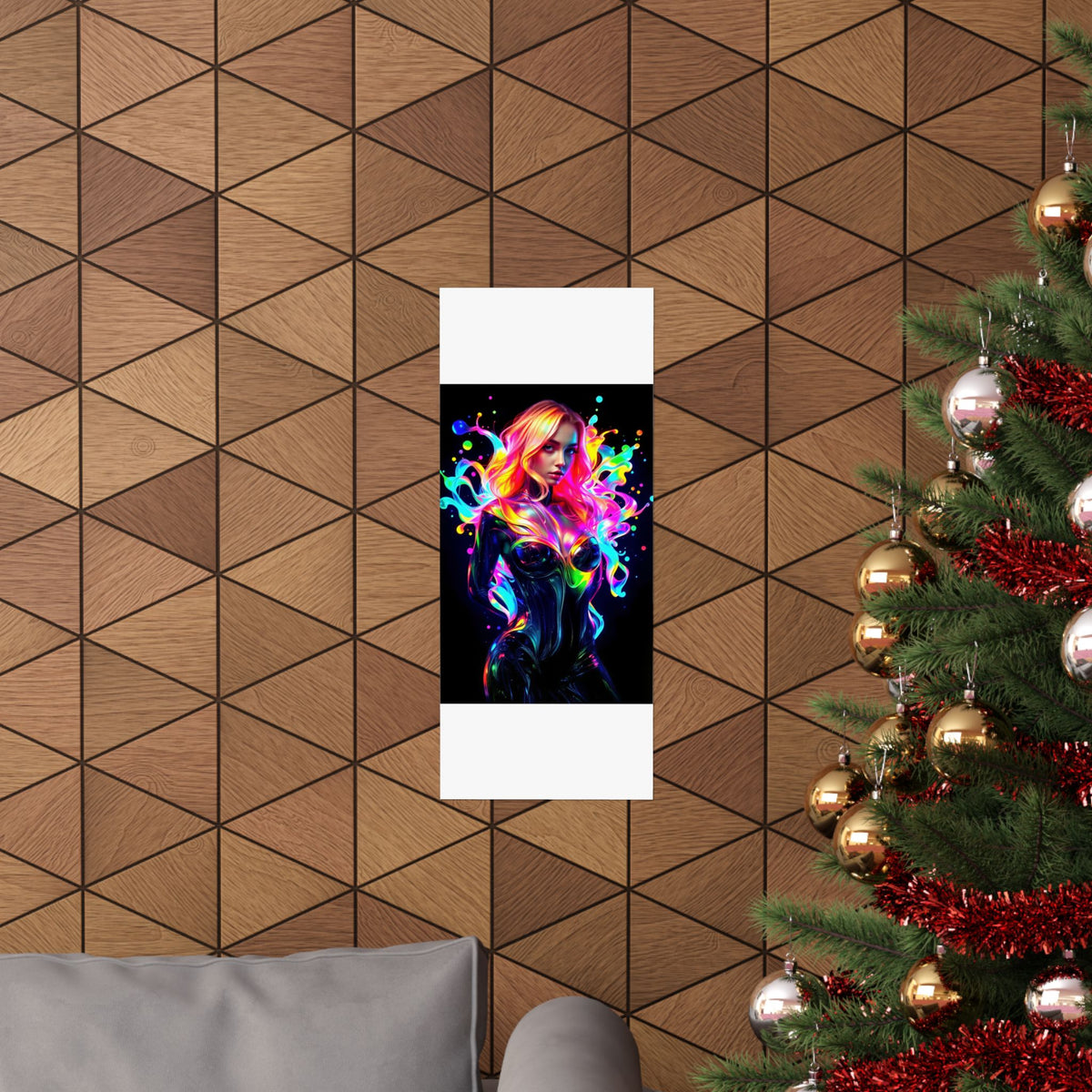 Neon Splash Rainbow Hair Woman Poster Matte Vertical Wall Art