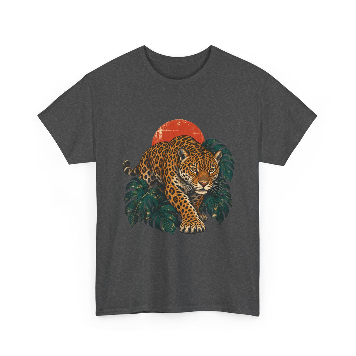 Jaguar Monstera Sun T-Shirt Jungle Cat Tropical Leaves Tee