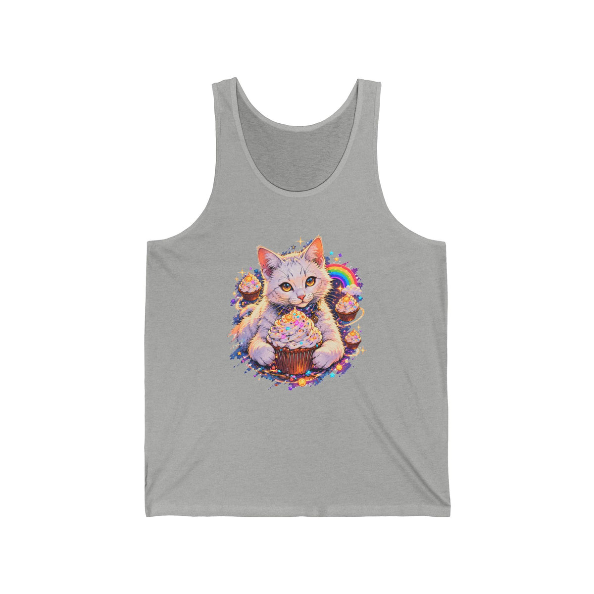 Birthday Cat Cupcake Tank Top Cute White Kitten Rainbow Sprinkles Party Art