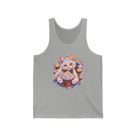 Birthday Cat Cupcake Tank Top Cute White Kitten Rainbow Sprinkles Party Art