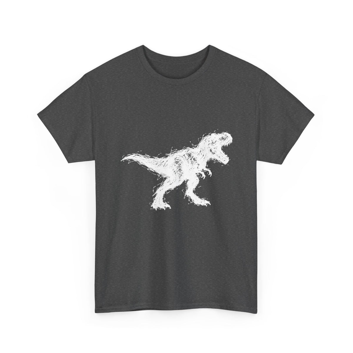 Scribble White T-Rex on Black T-Shirt Minimal Line Art Dinosaur
