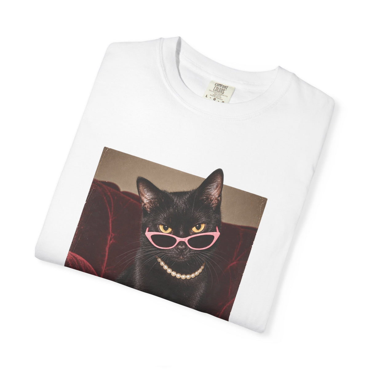 Respectfully What the Fluff Funny Cat Tee Black Cat Sunglasses Pearls Shirt