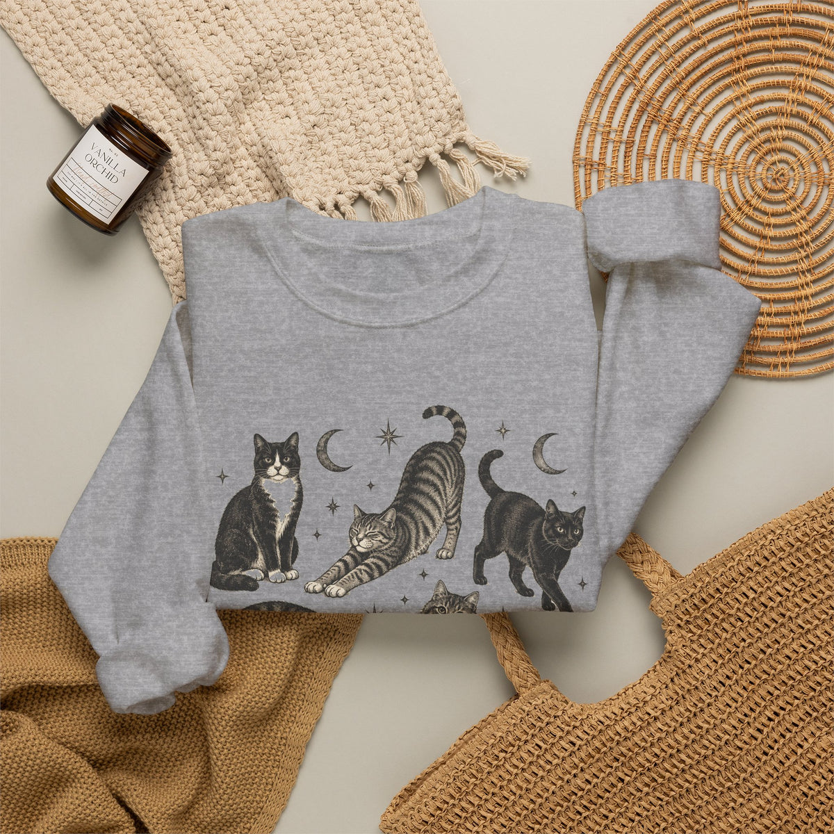 Vintage Cats and Moons Sweatshirt Cute Cat Lover Celestial