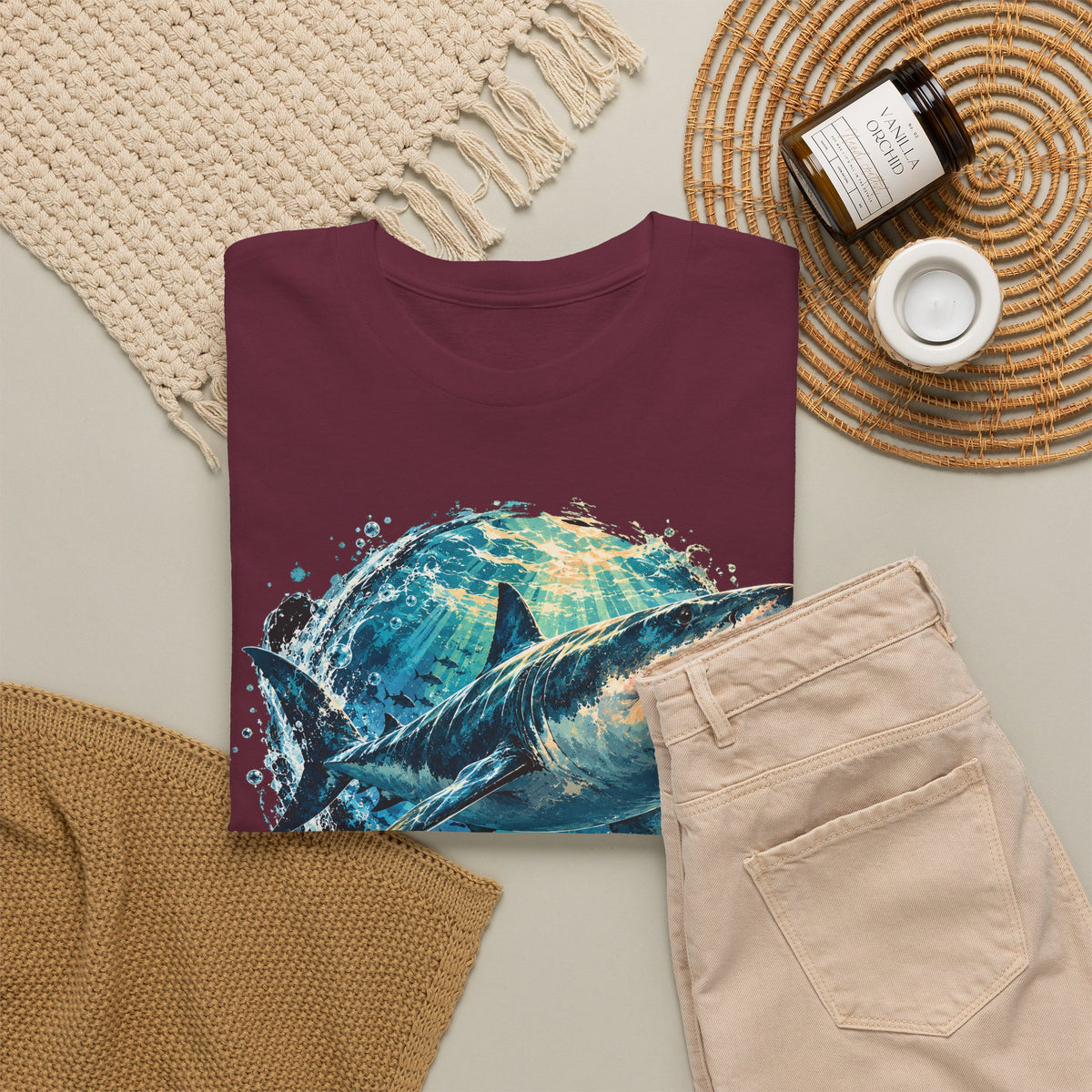Great White Shark T-Shirt Ocean Burst Shark Jaws Sea Life Graphic Tee