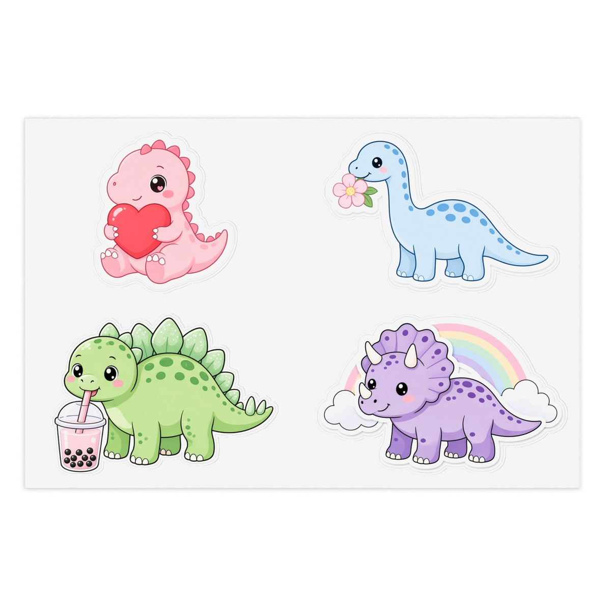 Cute Kawaii Dinosaur Sticker Sheet 4 Pastel Dino Stickers Laptop Water Bottle