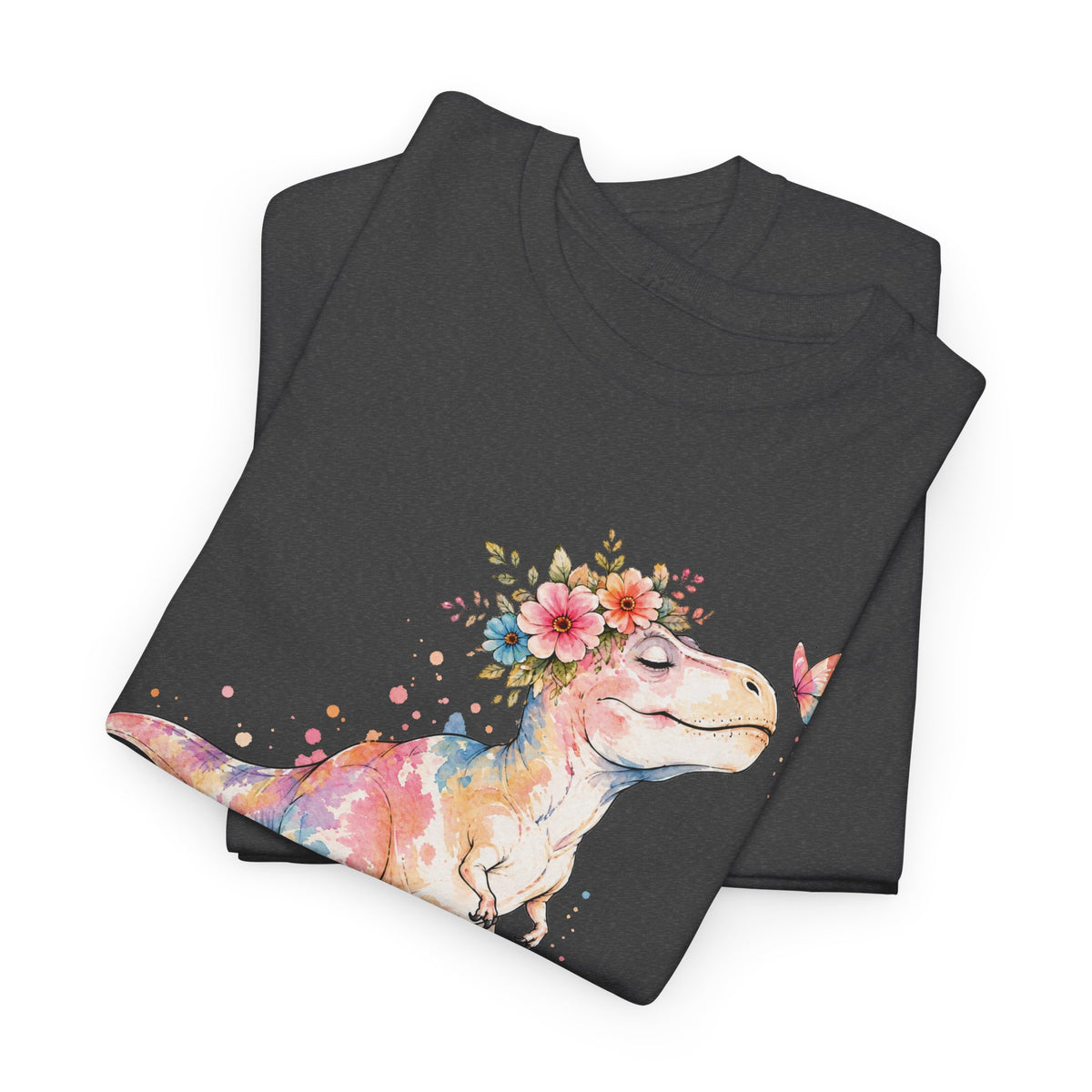 Watercolor T-Rex T-Shirt, Pastel Dinosaur Flower Crown Butterfly Graphic Tee Unisex Cute Dino Shirt