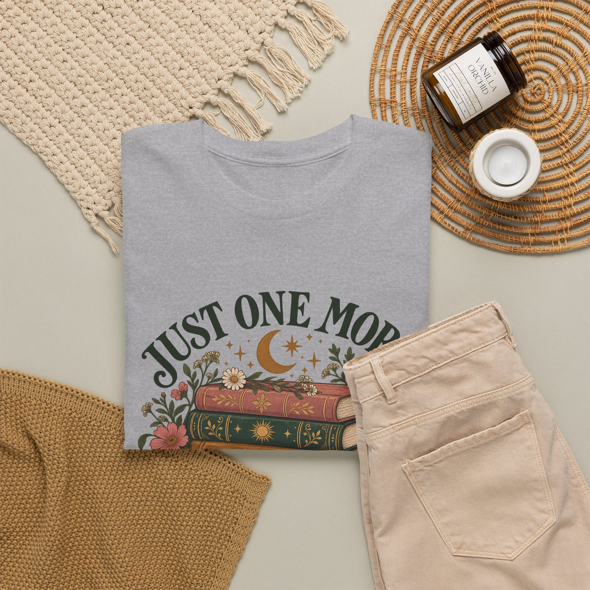 Just One More Chapter Book Lover T-Shirt Floral Stacked Books Reading Tee