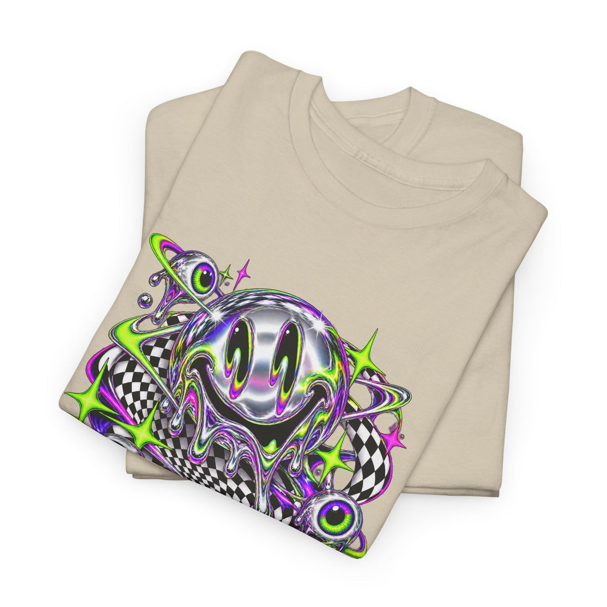 Chrome Melting Smiley T-Shirt Acid Trippy Y2K Psychedelic Tee