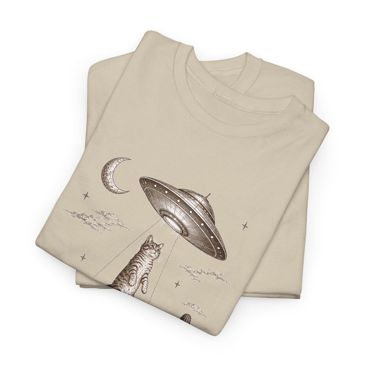 UFO Cat Abduction T-Shirt Sepia Desert Tabby Alien Beam Tee