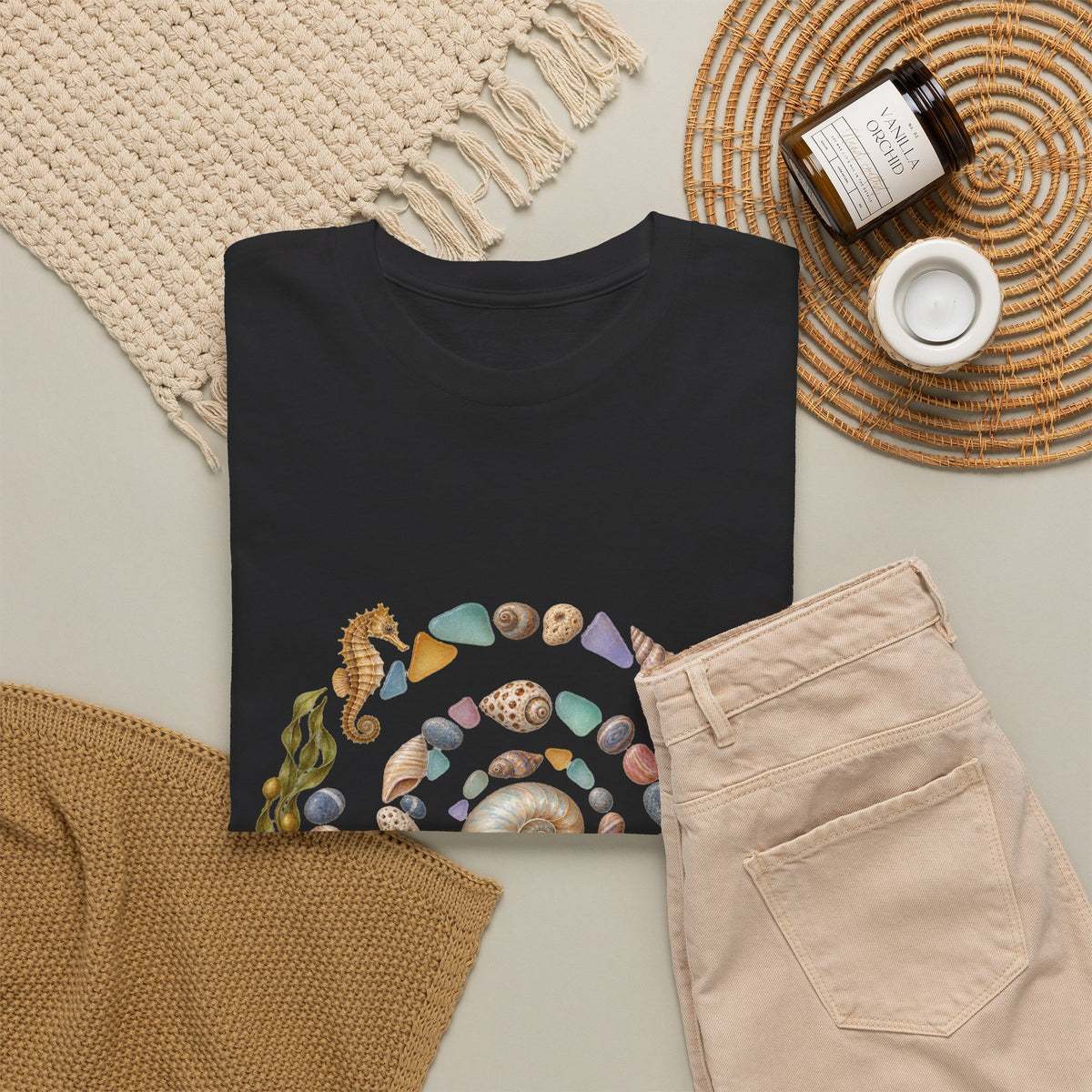 Nautilus Seashell Spiral T-Shirt Ocean Beach Shells Seahorse Starfish Tee