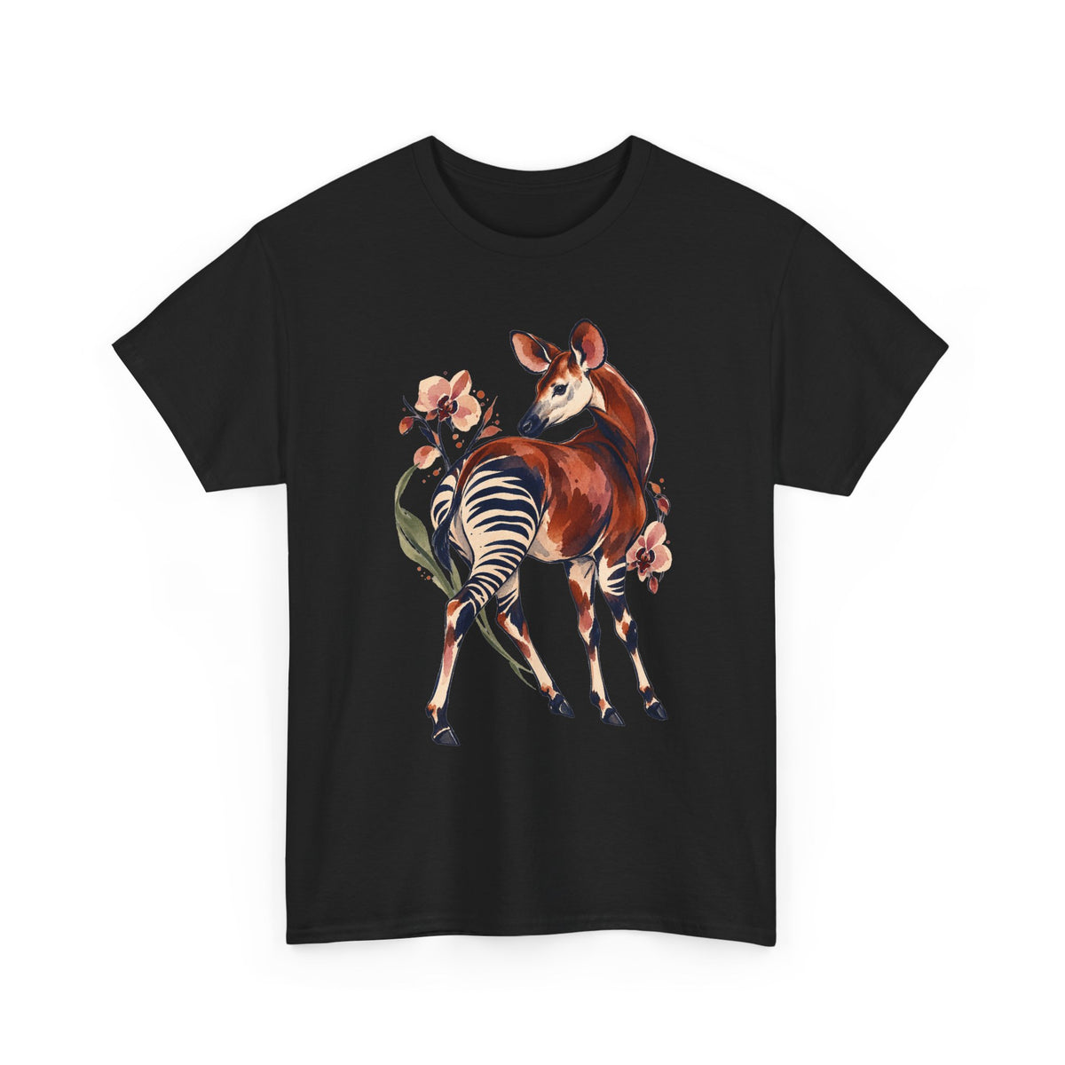 Orchid Okapi Watercolor Tee Okapi Tropical Orchid Flowers Rainforest Wildlife Shirt