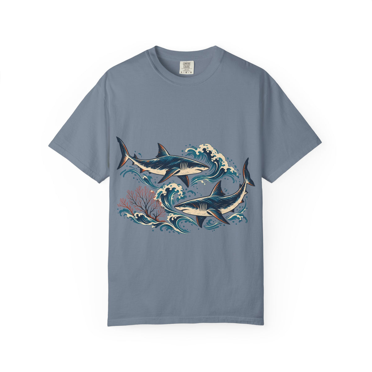 Great White Sharks Ukiyo Wave Tee Japanese Woodblock Shark Ocean Coral Shirt