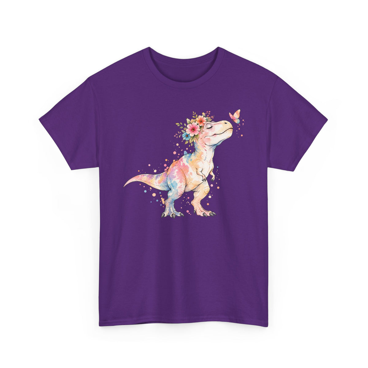 Watercolor T-Rex T-Shirt, Pastel Dinosaur Flower Crown Butterfly Graphic Tee Unisex Cute Dino Shirt