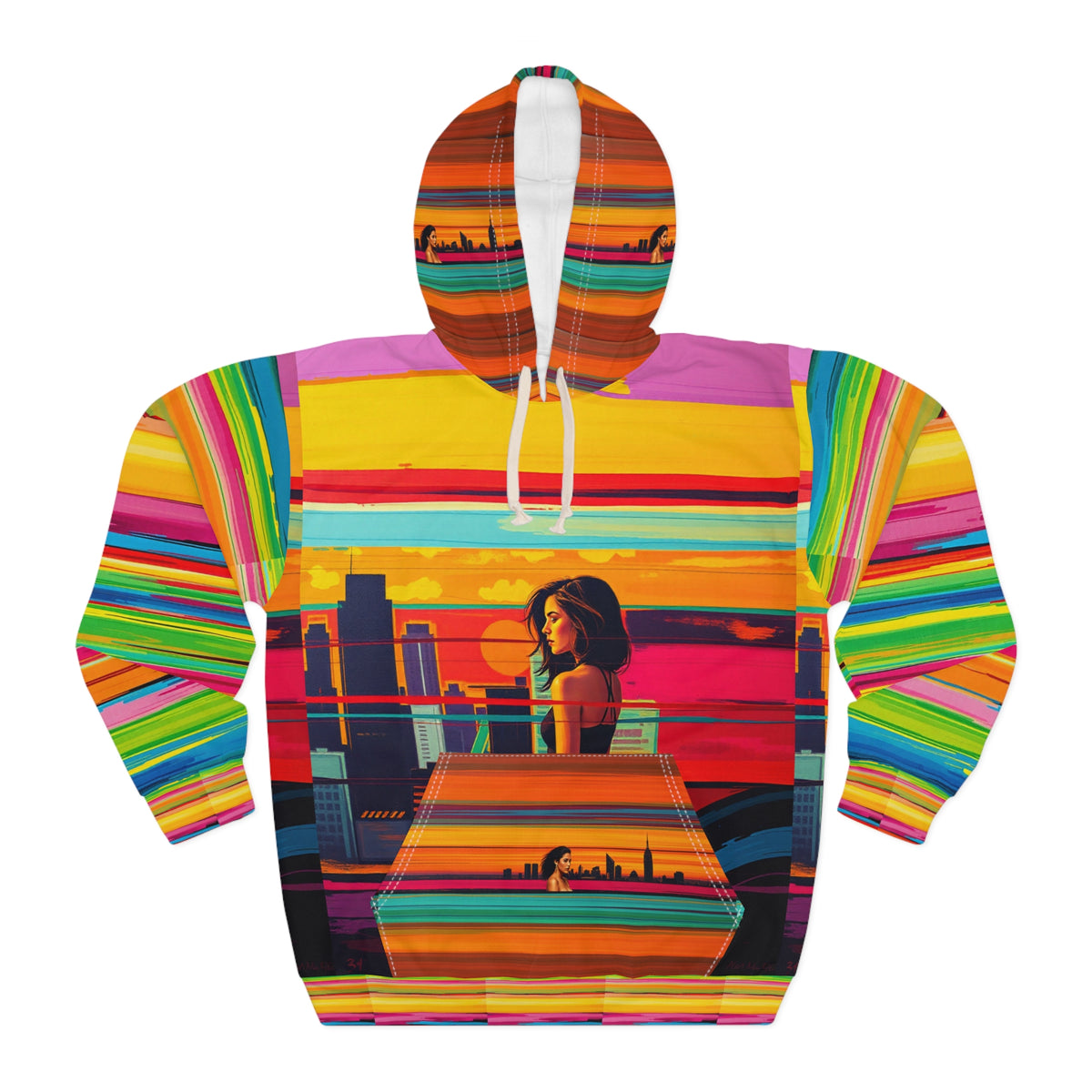 Retro Rainbow Stripe Sunset Unisex Pullover Hoodie All Over Print