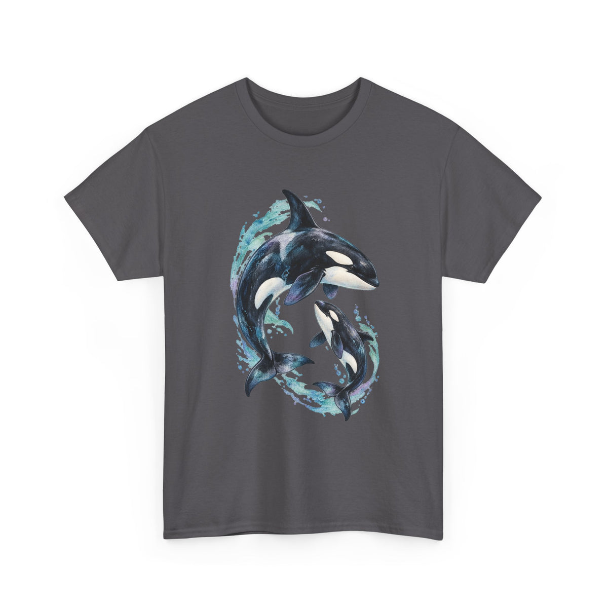 Orca Mother and Calf Tee Watercolor Killer Whale Mom and Baby Ocean Splash Shirt