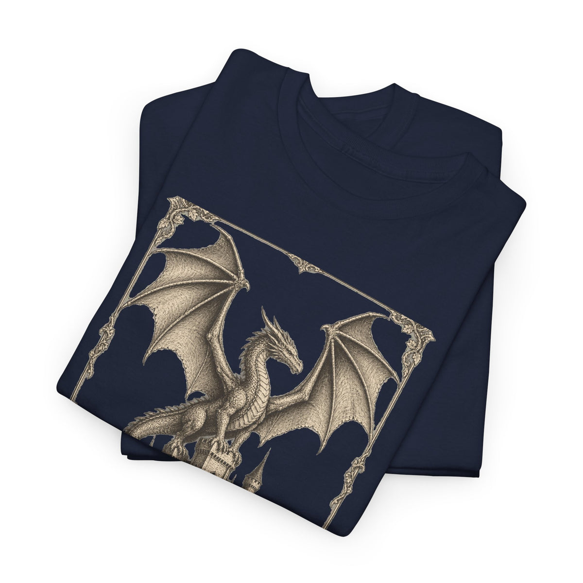 Gothic Dragon Castle T-Shirt Fantasy Stipple Ink Dragon Keep Tee