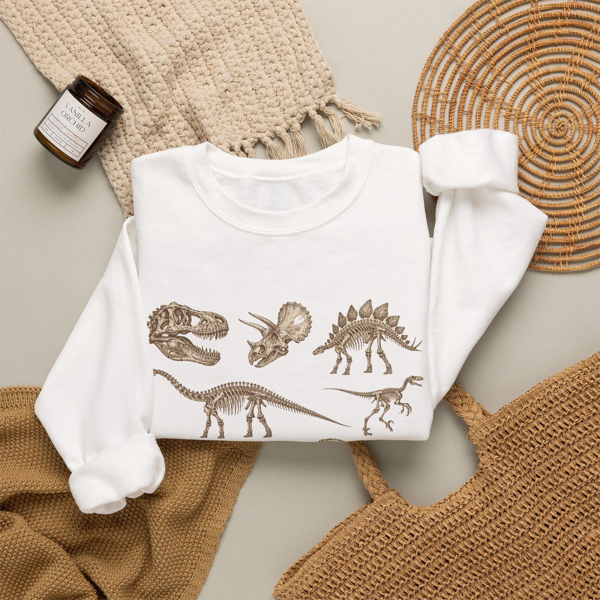 Dinosaur Skeleton Fossils Sweatshirt Vintage Paleontology Chart