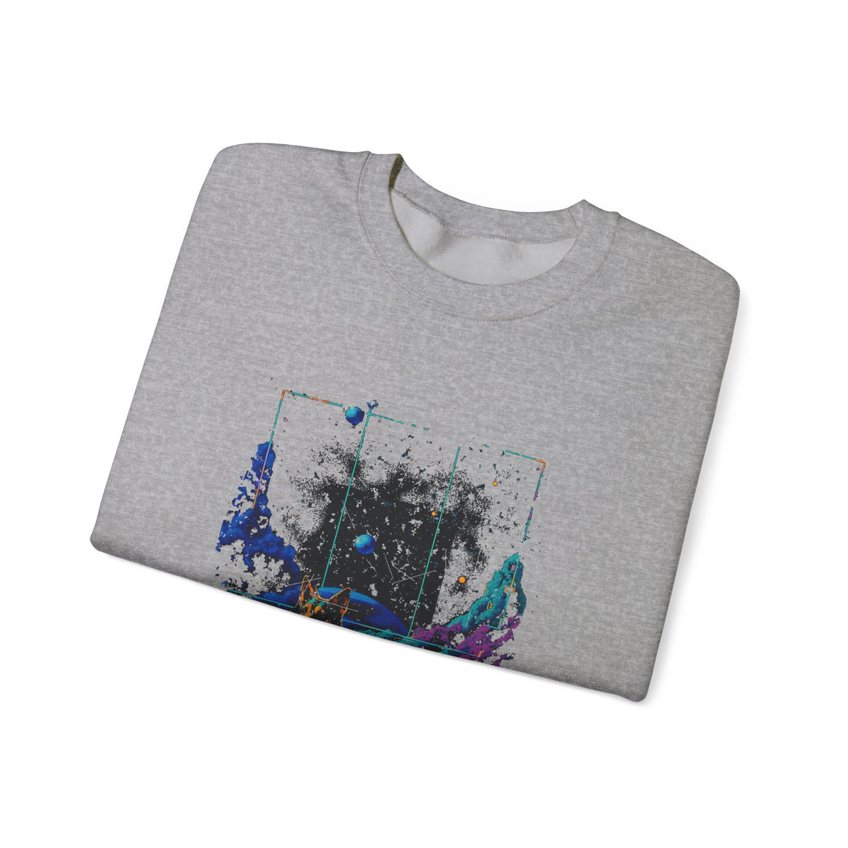 Retro Space Dog Sweatshirt, Distressed Synthwave Galaxy Puppy Crewneck, Rainbow Grid Cosmic Dog Pullover