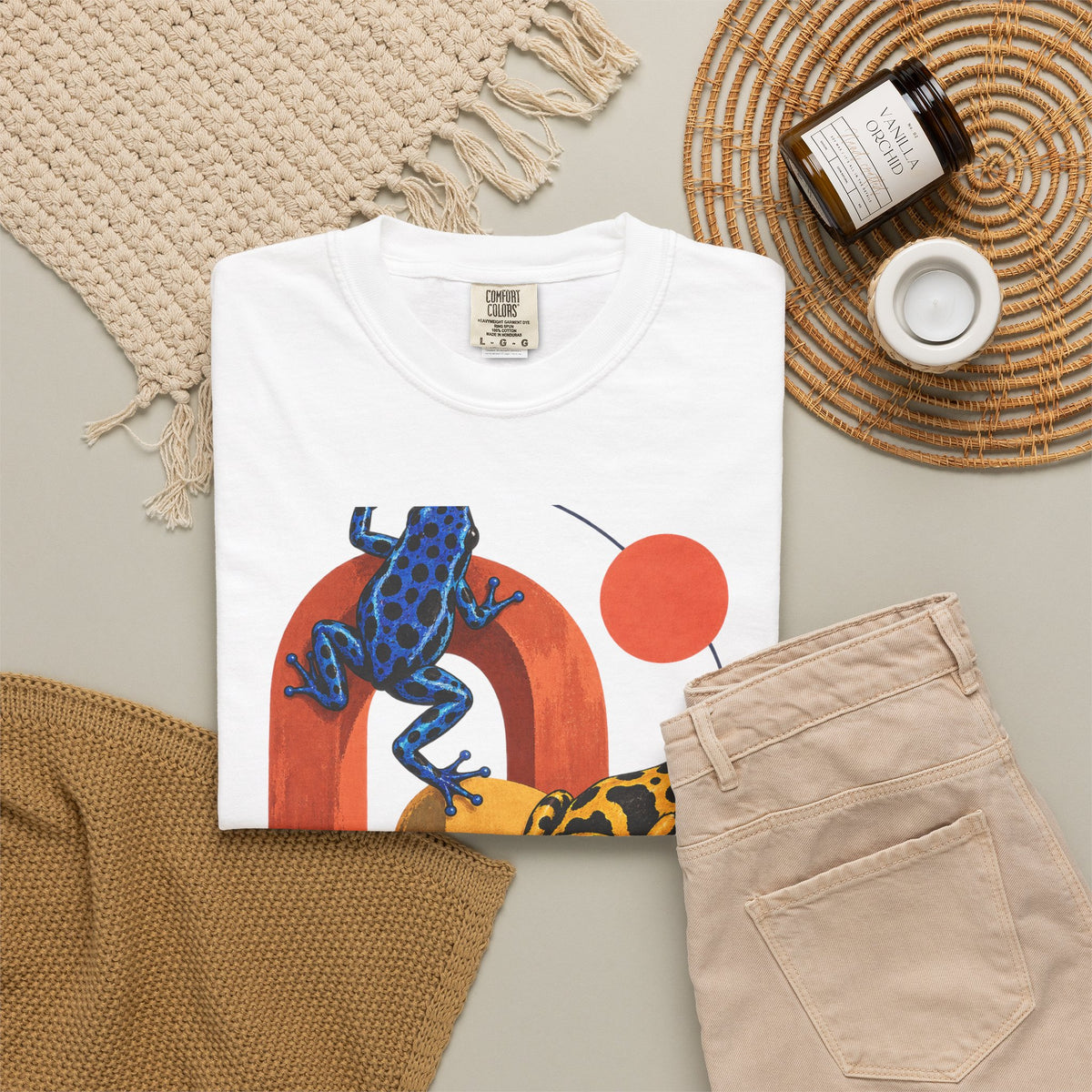Poison Dart Frogs Colorful Arches Red Sun Tee Midcentury Geometric Frog Wildlife Shirt