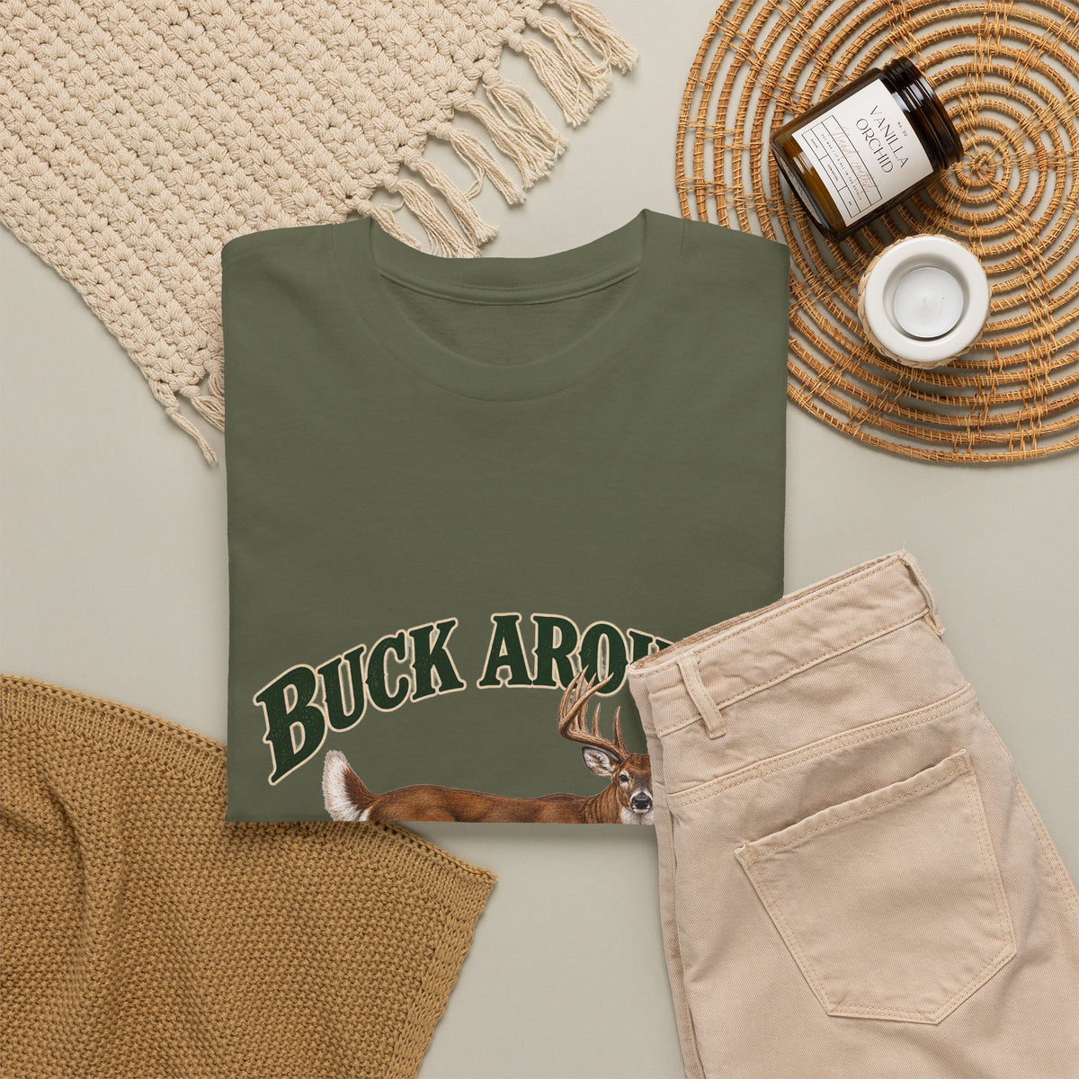 Buck Around and Find Out Green Letter Deer Tee Funny Hunting FAFO Pun Shirt