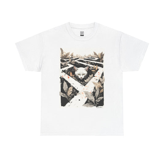 Cat Maze T-Shirt Fun Labyrinth Puzzle Cute Cat Graphic Tee