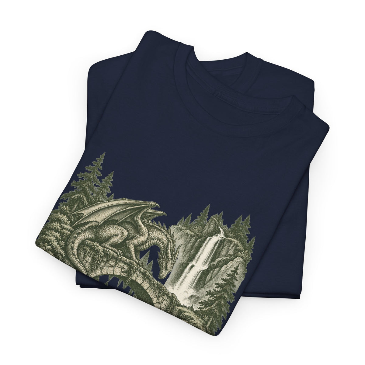 Dragon Forest Bridge T-Shirt Fantasy Waterfall Nature Dragon Tee