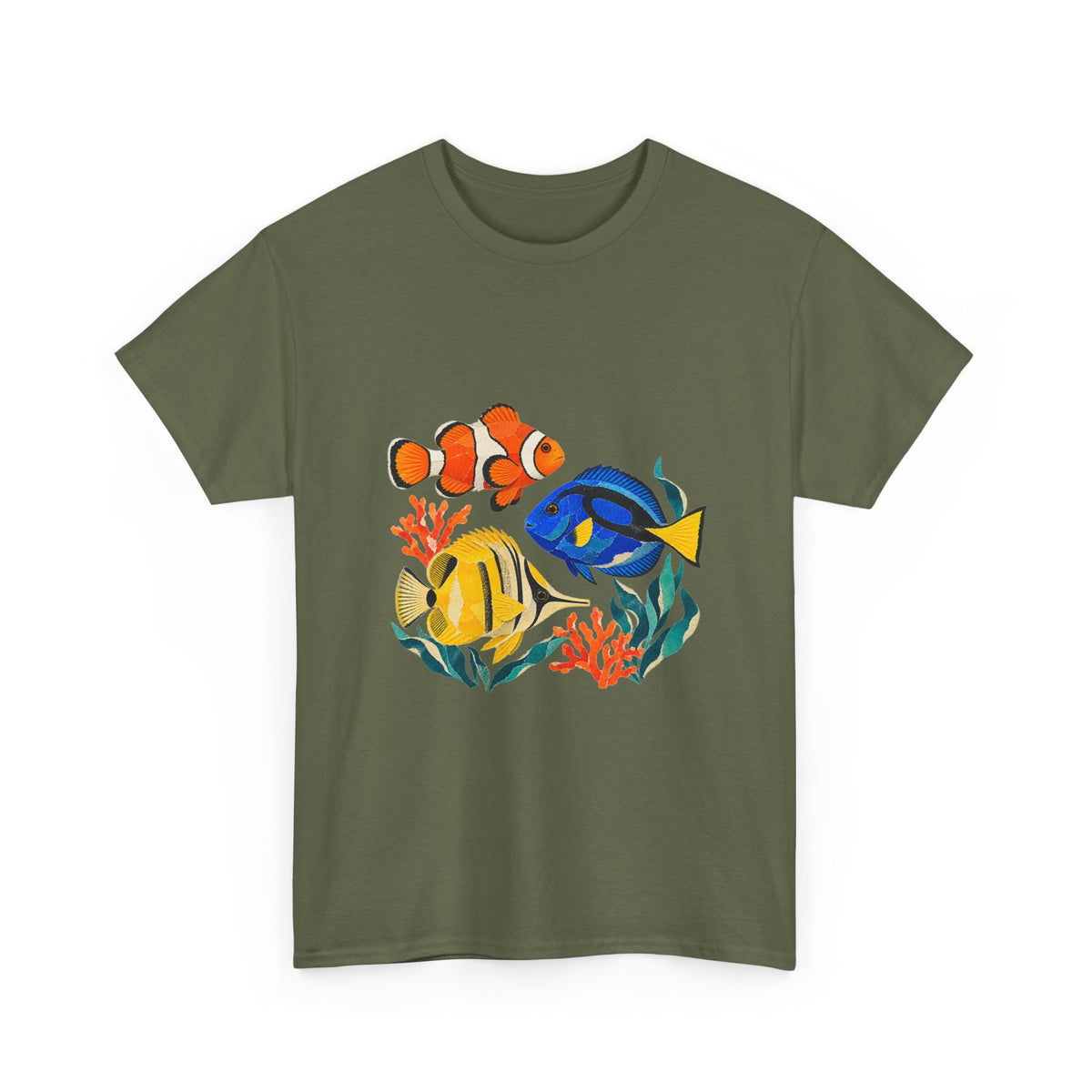 Tropical Fish Coral Collage Tee Clownfish Blue Tang Butterflyfish Coral Reef Ocean Shirt