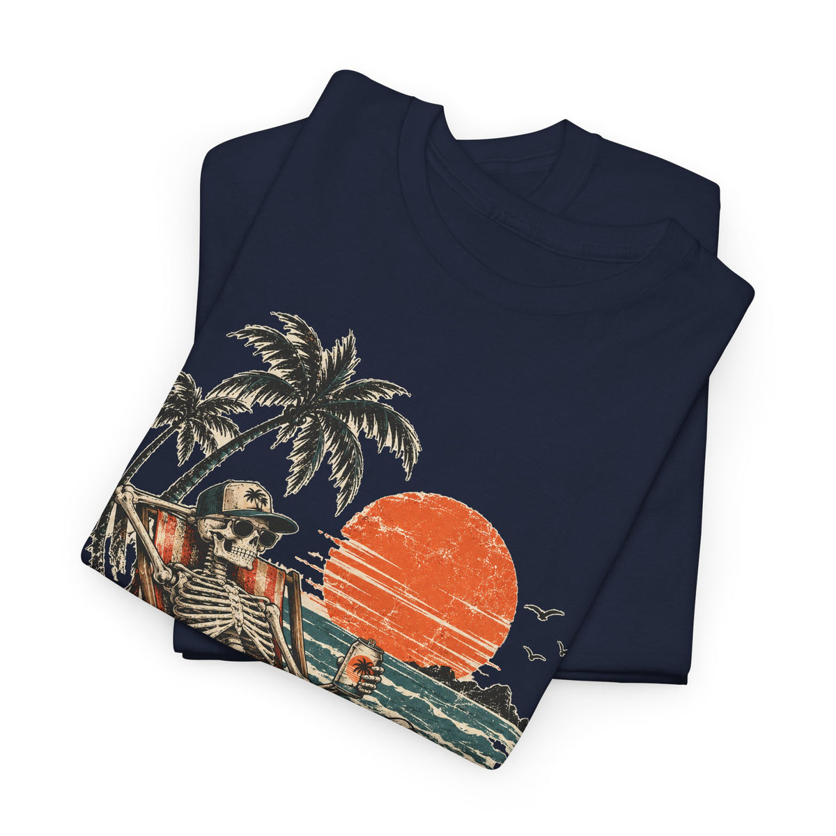 Beach Skeleton Sunset T-Shirt Palm Trees Vacation Mode Funny Skeleton Graphic Tee