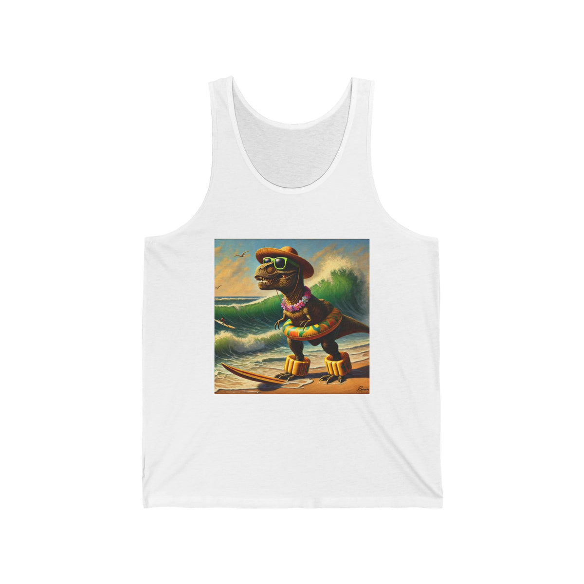 T-Rex at the Beach Tank Top Funny Dinosaur Summer Tank