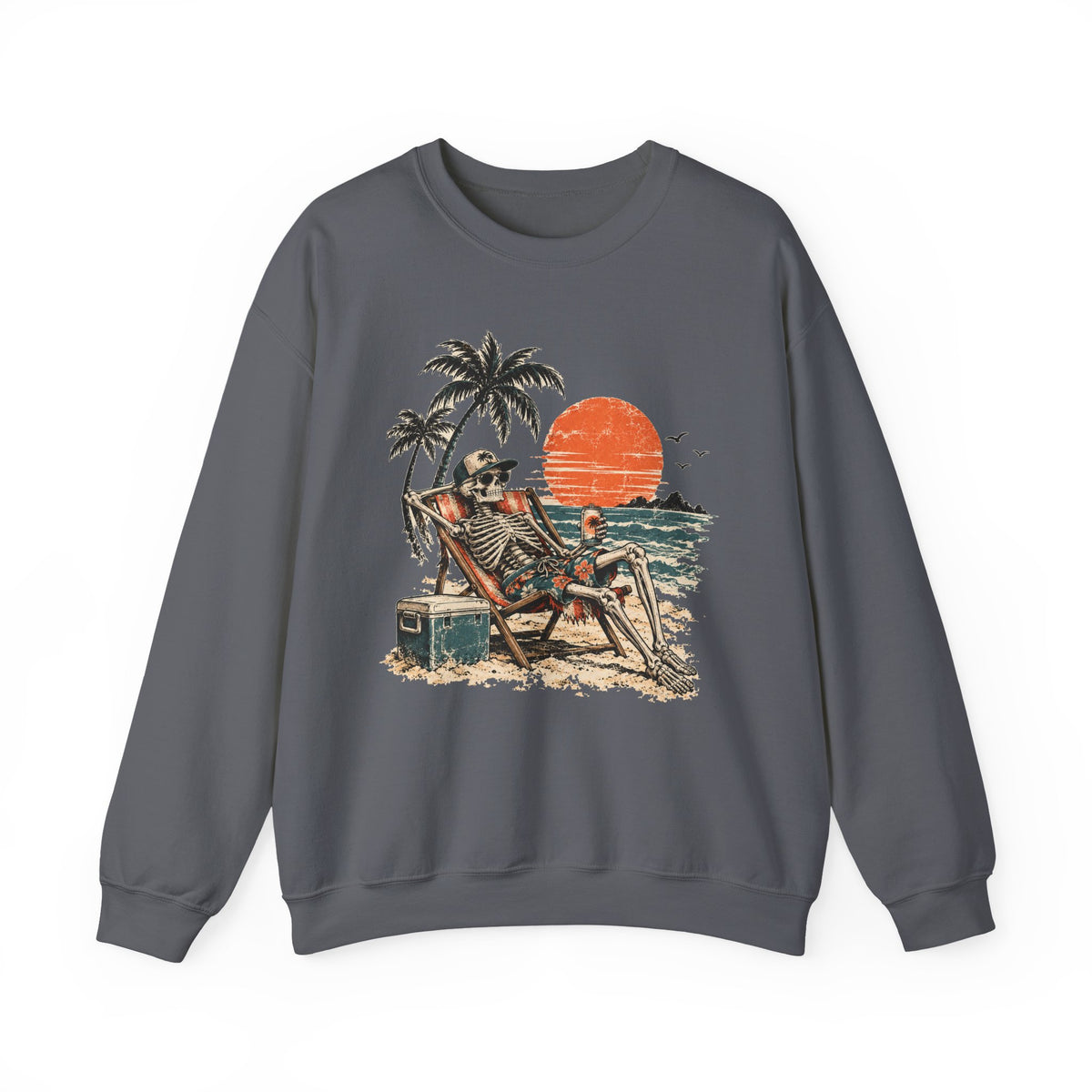 Beach Skeleton Sunset Sweatshirt Palm Trees Vacation Mode Skeleton Crewneck