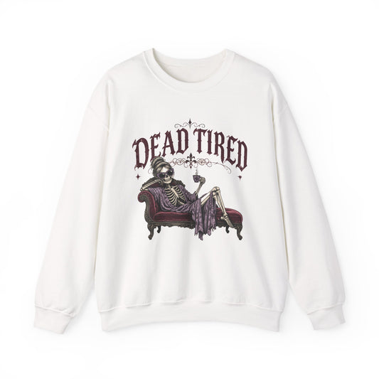 Dead Tired Skeleton Sweatshirt Funny Gothic Fainting Couch