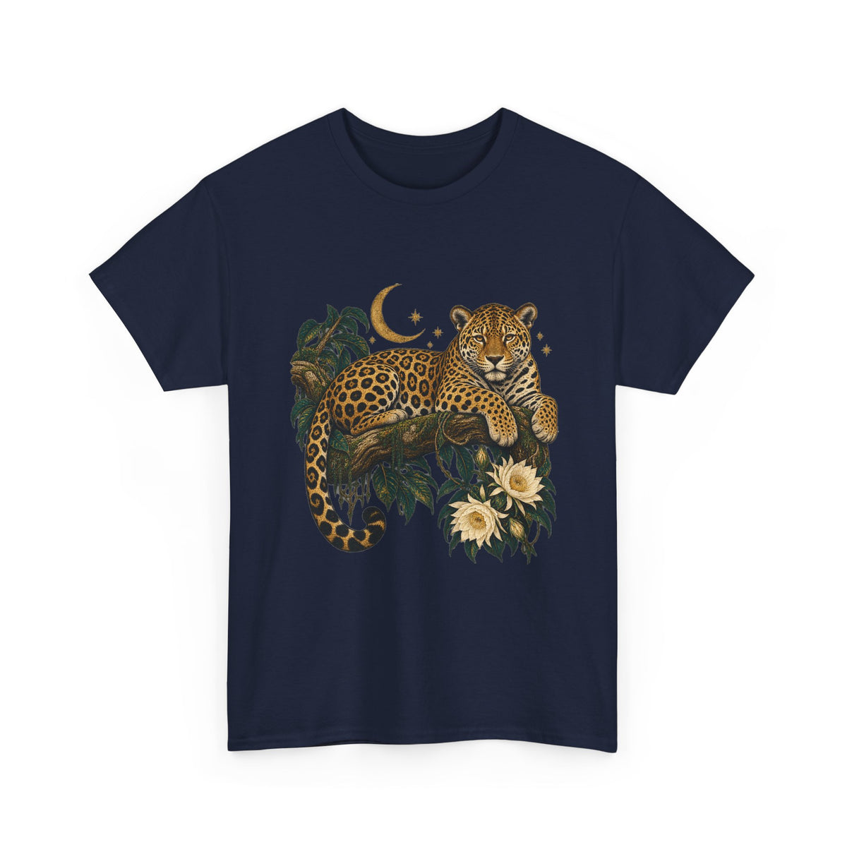 Jaguar Night Bloom Moon T-Shirt Celestial Big Cat Tee