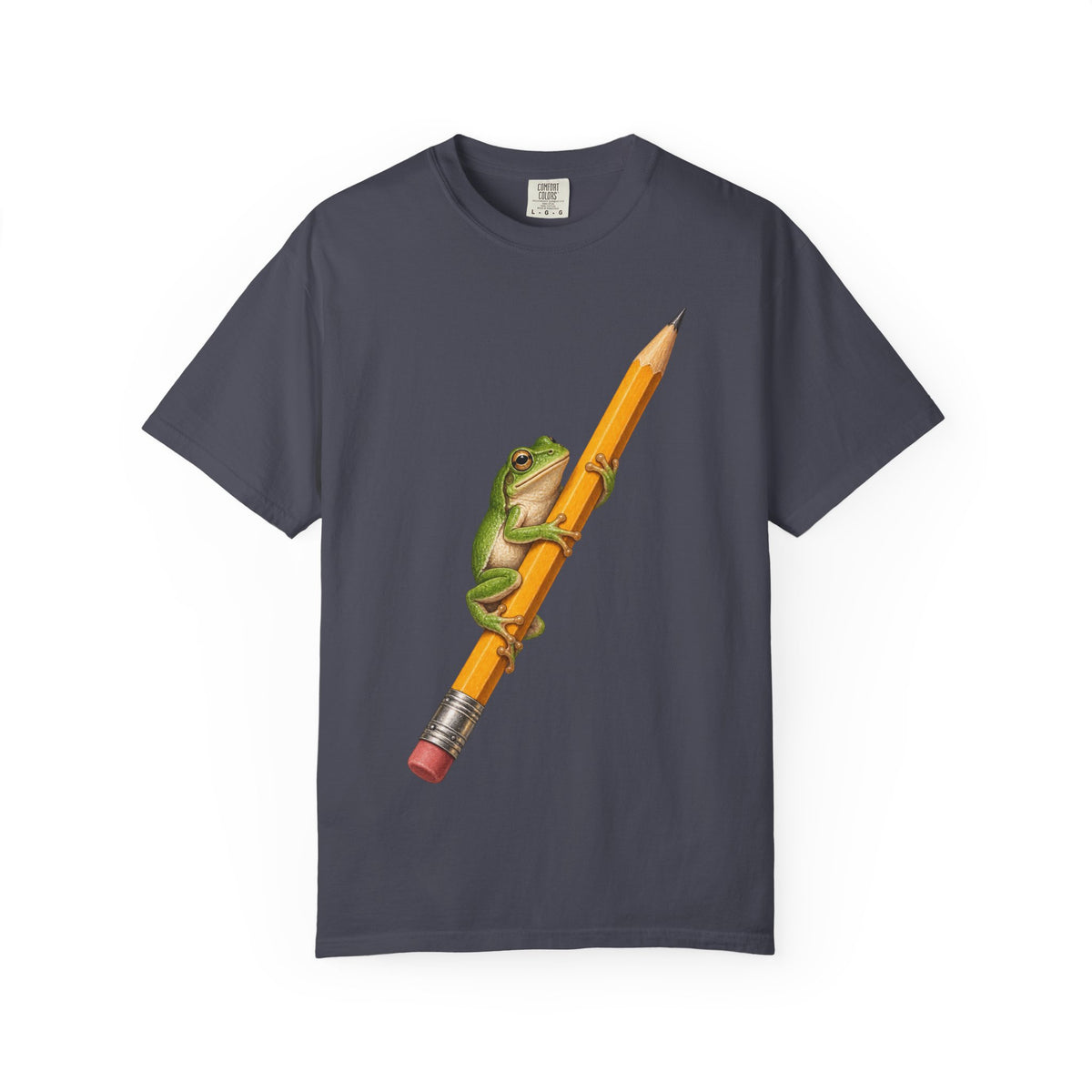 Green Tree Frog on Yellow Pencil Tee Cute Frog Pencil Macro Wildlife Shirt