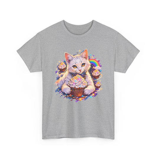 Birthday Cat Cupcake T-Shirt Cute White Kitten Rainbow Sprinkles Party Art