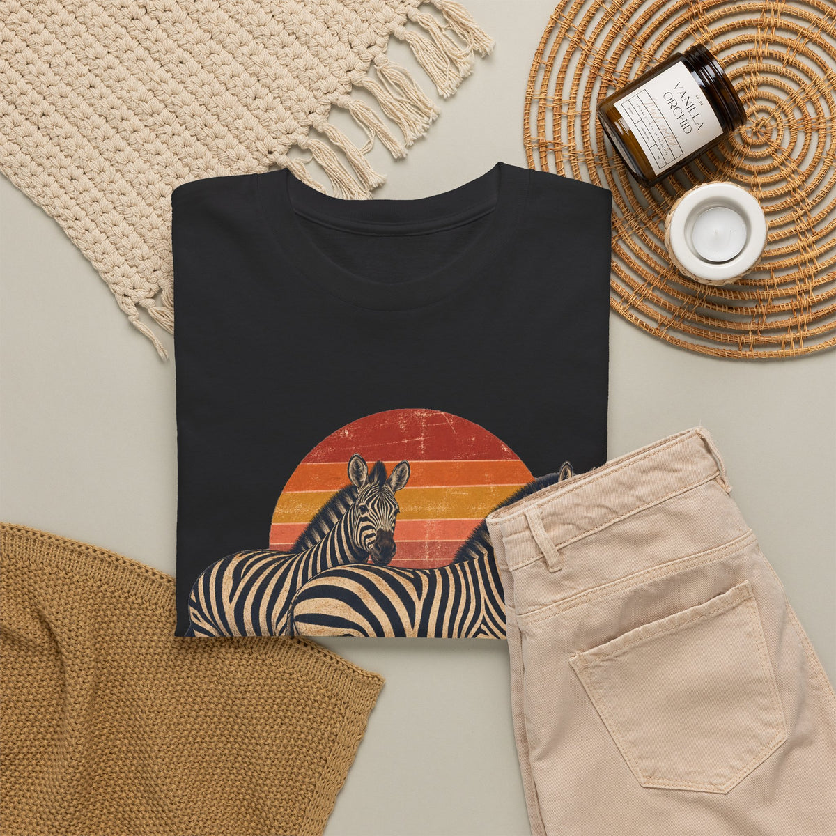 Twin Zebras Sunset T-Shirt Retro Savanna Striped Tee