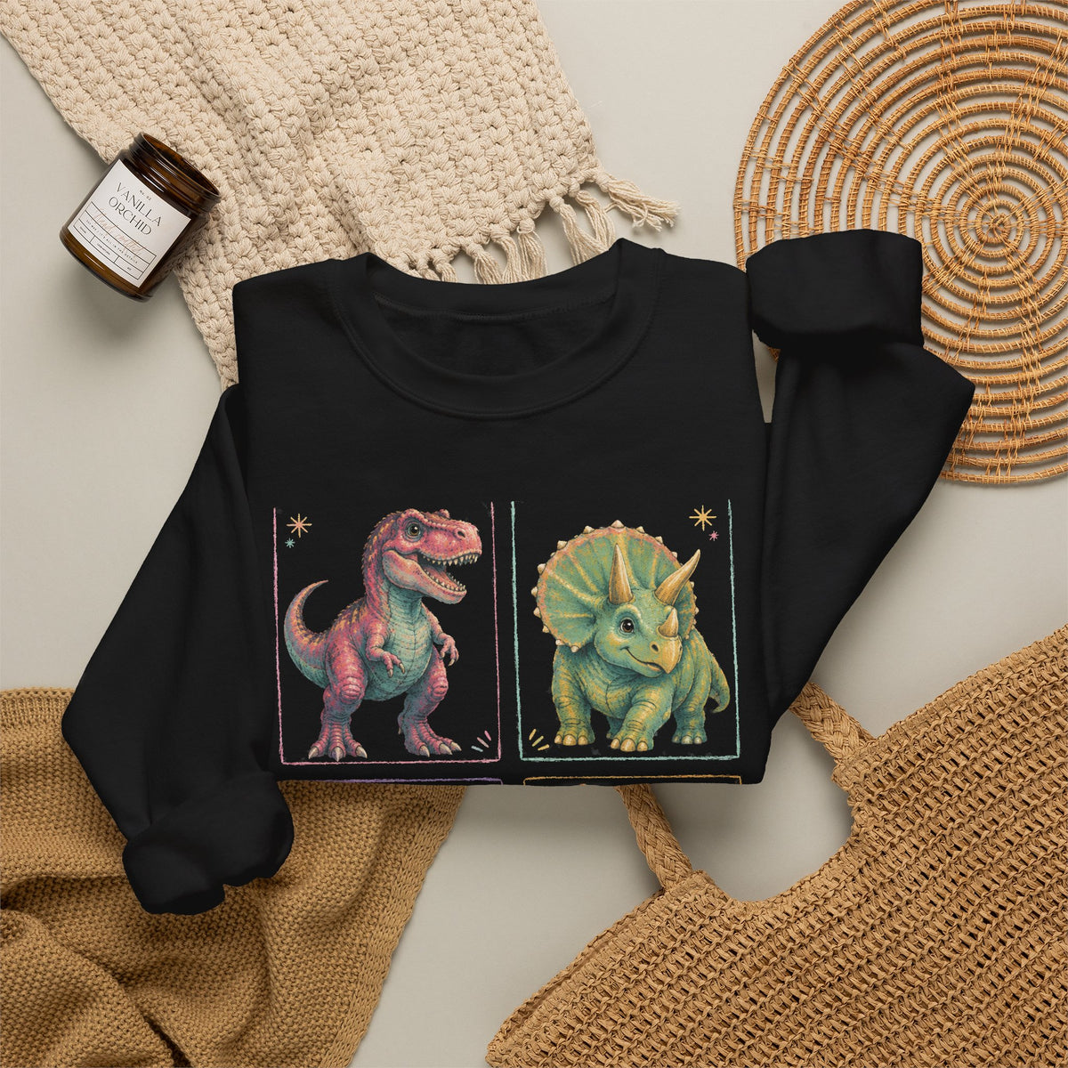 Pastel Dinosaur Grid Sweatshirt Cute T-Rex Triceratops Stegosaurus