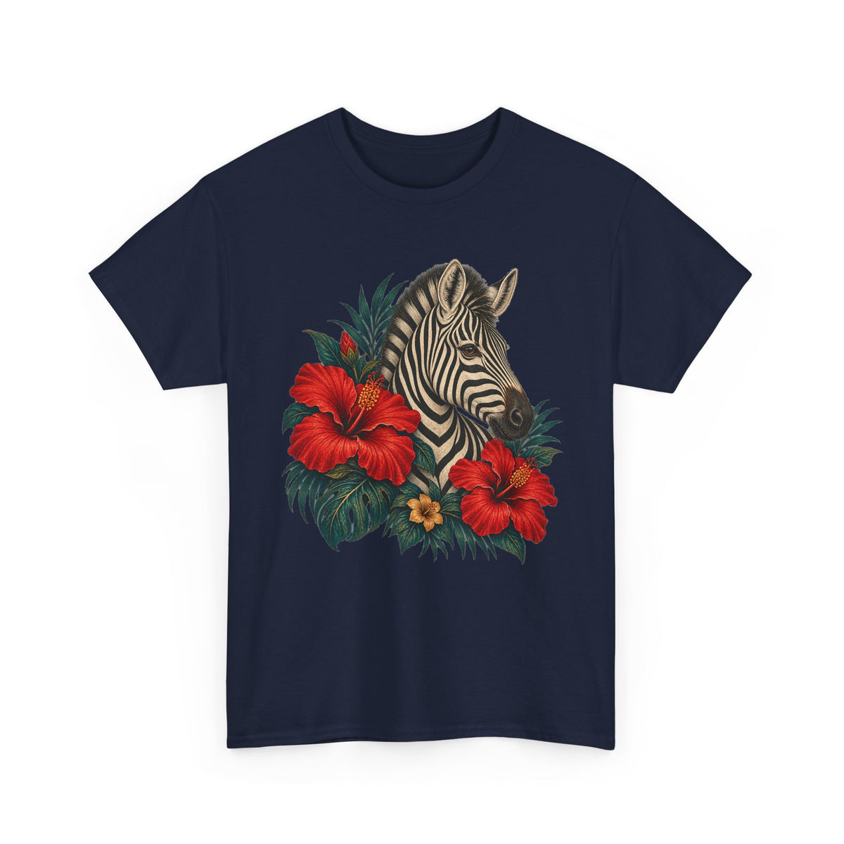 Zebra Hibiscus Tropical T-Shirt Safari Floral Animal Tee