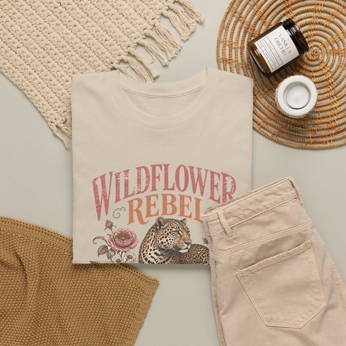 Wildflower Rebel Leopard T-Shirt Boho Floral Big Cat
