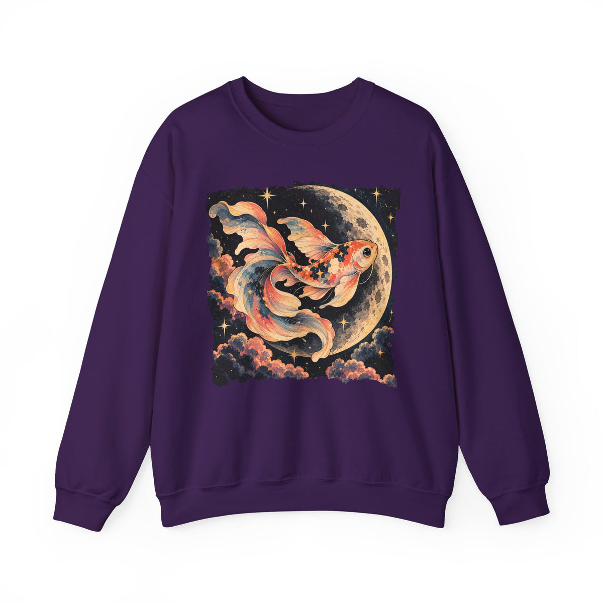 Koi Fish Moon Sweatshirt Celestial Koi Night Sky Full Moon Crewneck