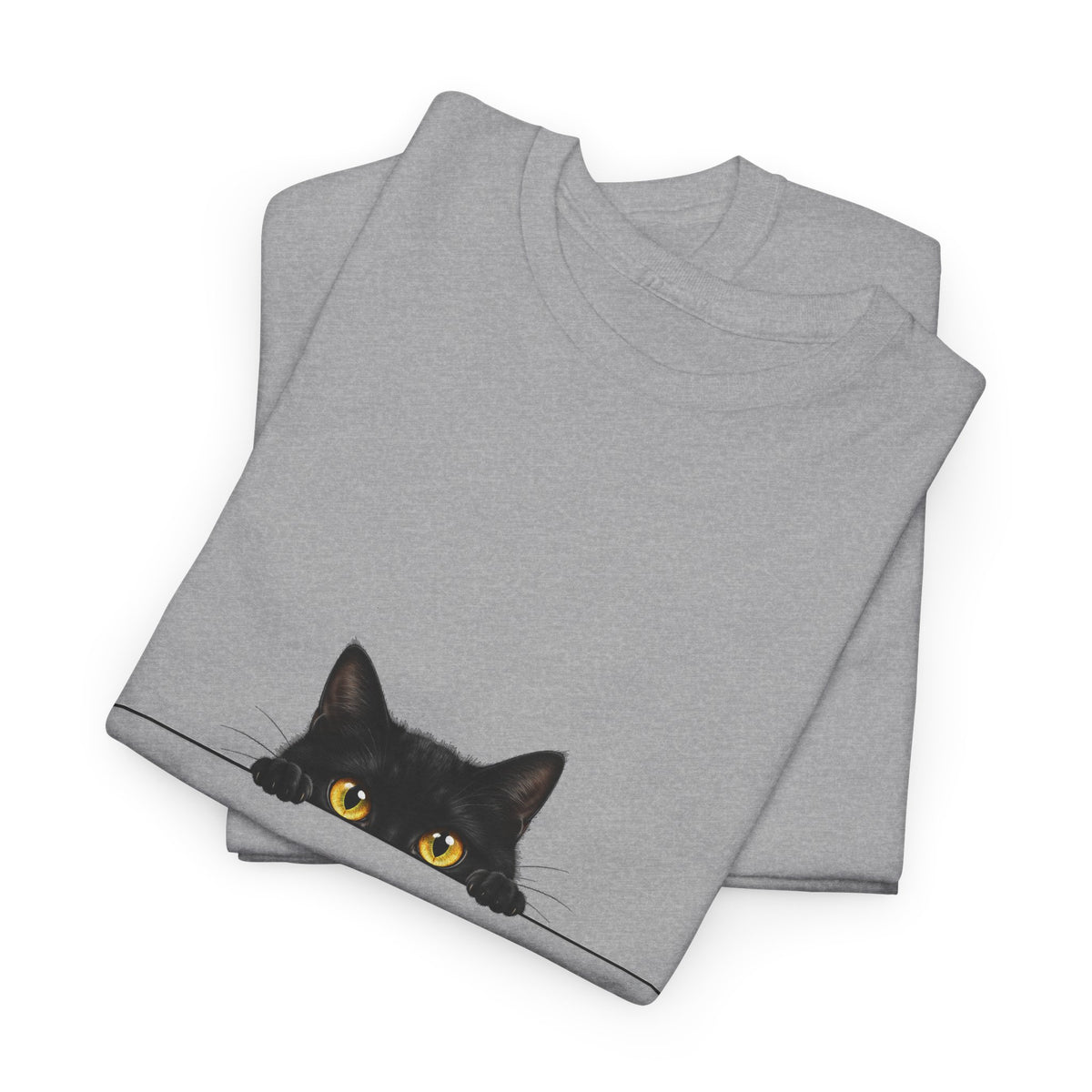 Peeking Black Cat T-Shirt Amber Eyes Over Ledge Funny Cat Lover Tee