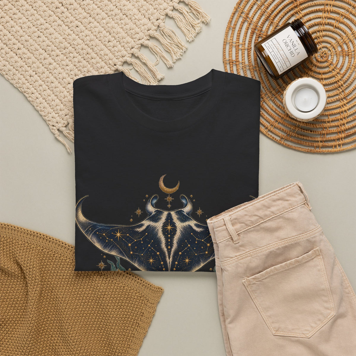 Celestial Manta Ray Moon T-Shirt Constellation Ocean Stars Tee