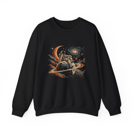 Astronaut on Saturn Sweatshirt Ringed Planet Galaxy Crewneck