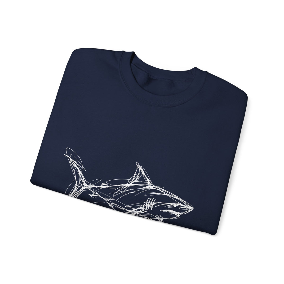 Sketchy White Shark on Black Sweatshirt Minimal Ocean Line Art