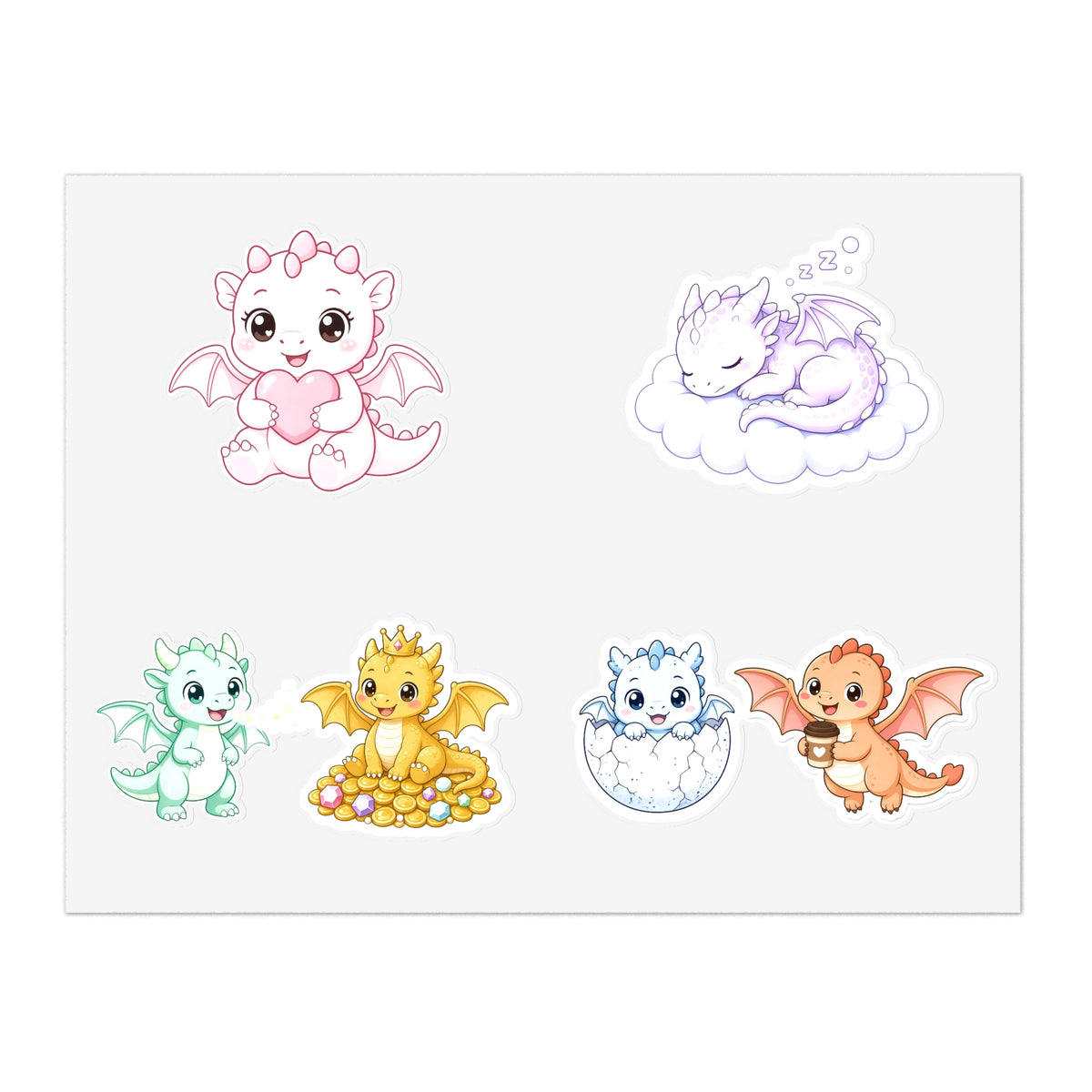 Cute Kawaii Dragon Sticker Sheet 6 Pastel Baby Dragon Stickers Laptop Planner