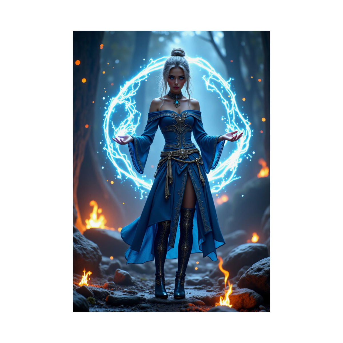Mystic Sorceress Blue Magic Poster Matte Vertical Wall Art