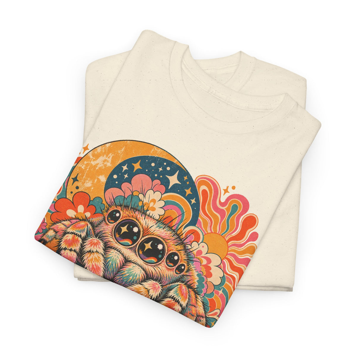Groovy Jumping Spider T-Shirt Retro 70s Flowers Creepy Cute Tee