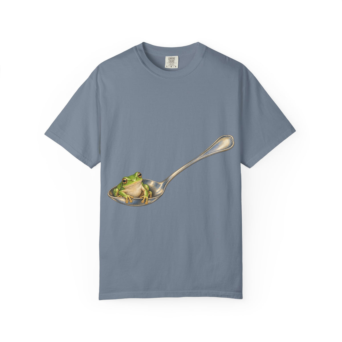 Green Tree Frog in Silver Spoon Tee Cute Frog Spoon Macro Wildlife Shirt
