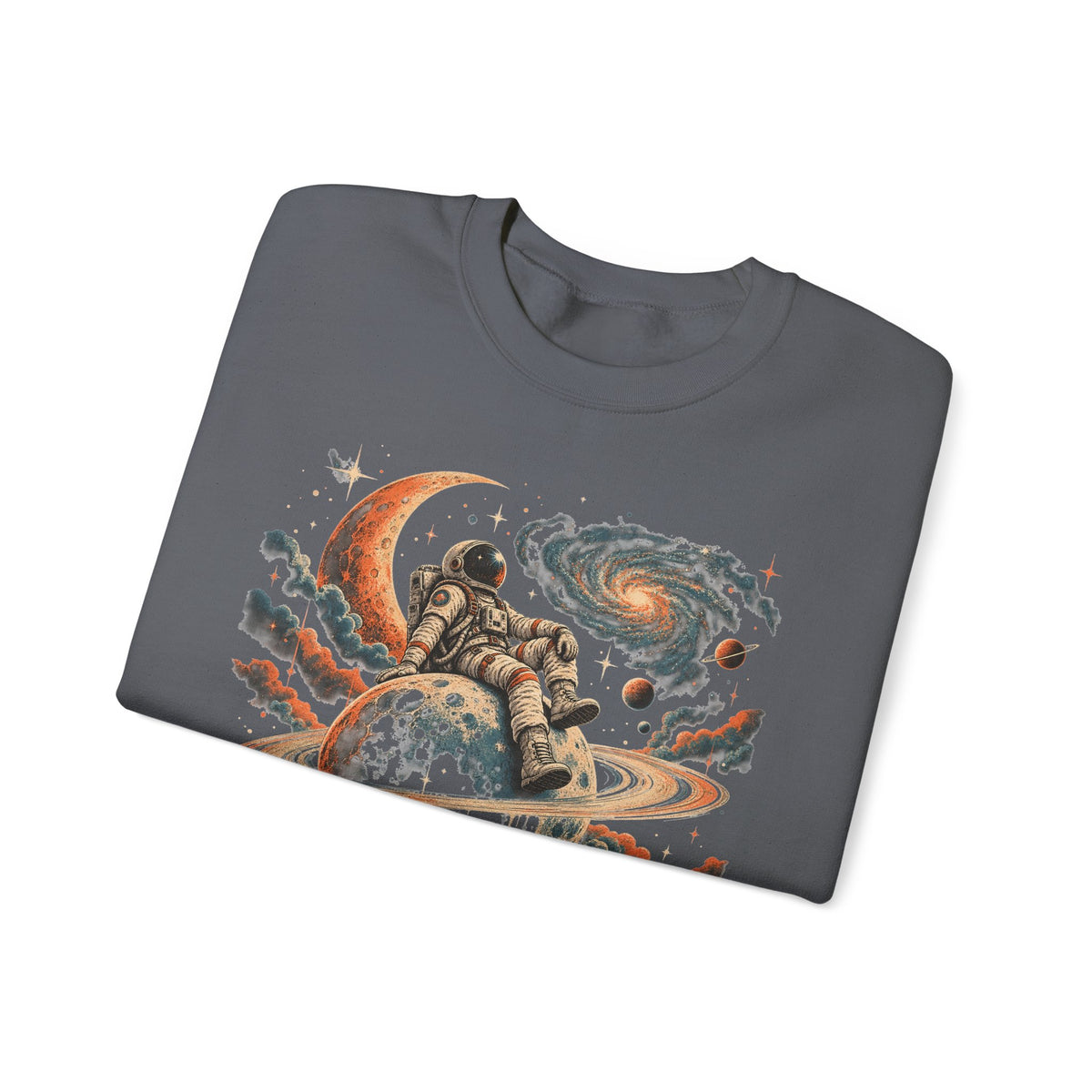 Astronaut on Saturn Sweatshirt Chill Astronaut Ringed Planet Galaxy Crewneck